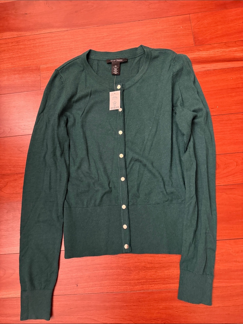 White House Black Market Forest Green Crewneck Button Cardigan